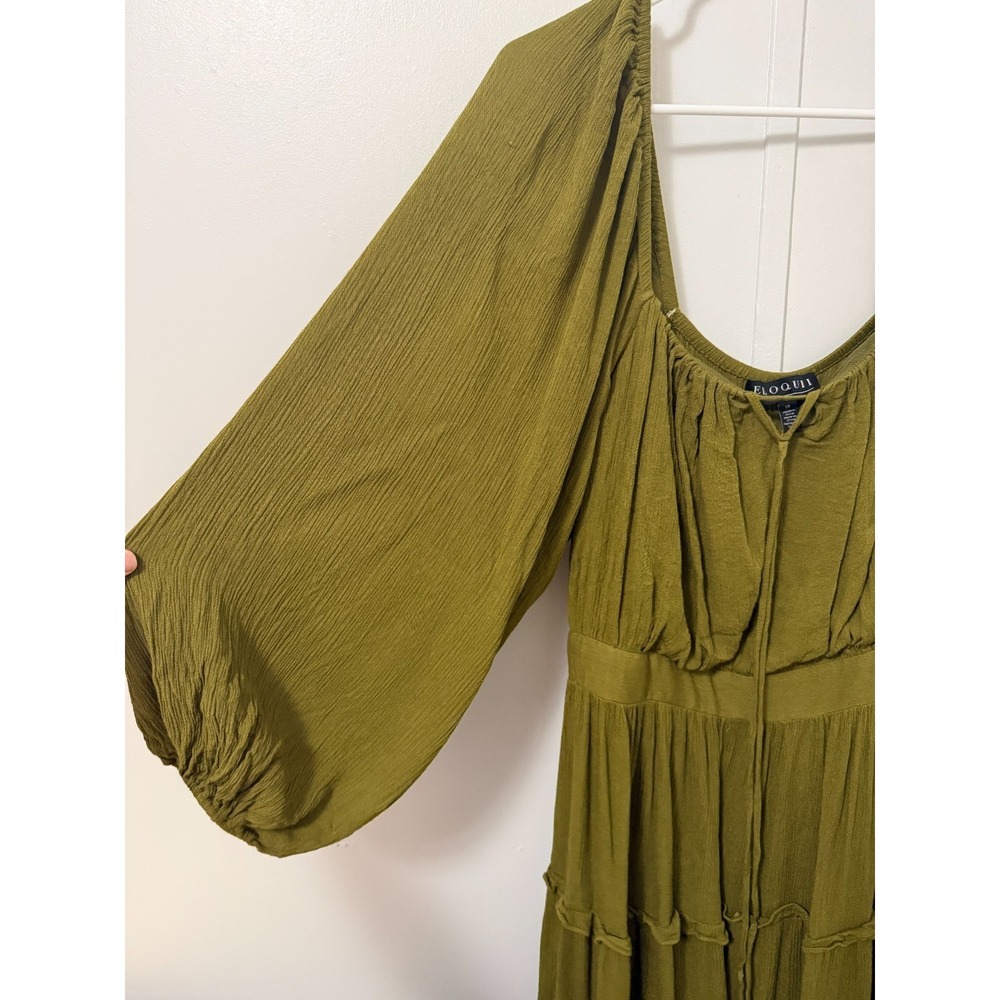 Eloquii Tiered Ruffle Maxi Dress 14 Balloon Sleeve Green Boho Whimsical Cottage - Picture 6 of 13